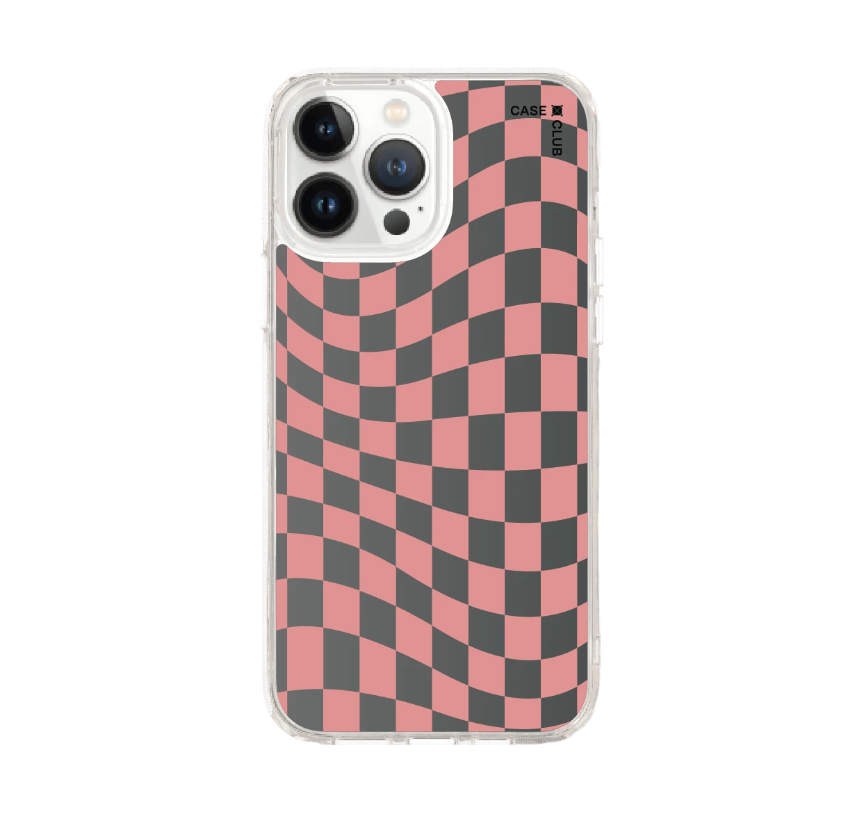 iphone 12/ 13 pro max clear case pink gradient grid